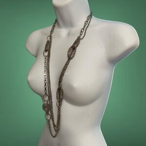 Silver Tone Multistrand Chain Mesh Links Necklace